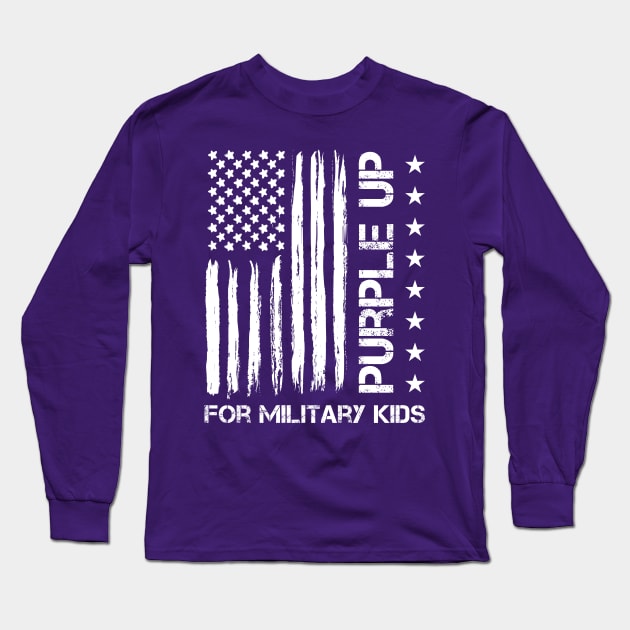 Purple Up For Military Kids USA Flag - Military Child Month Long Sleeve T-Shirt by obodo